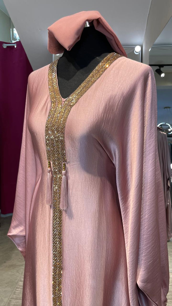 Baby pink Luxurious Harir Maqsood Farasha Abaya Dress.