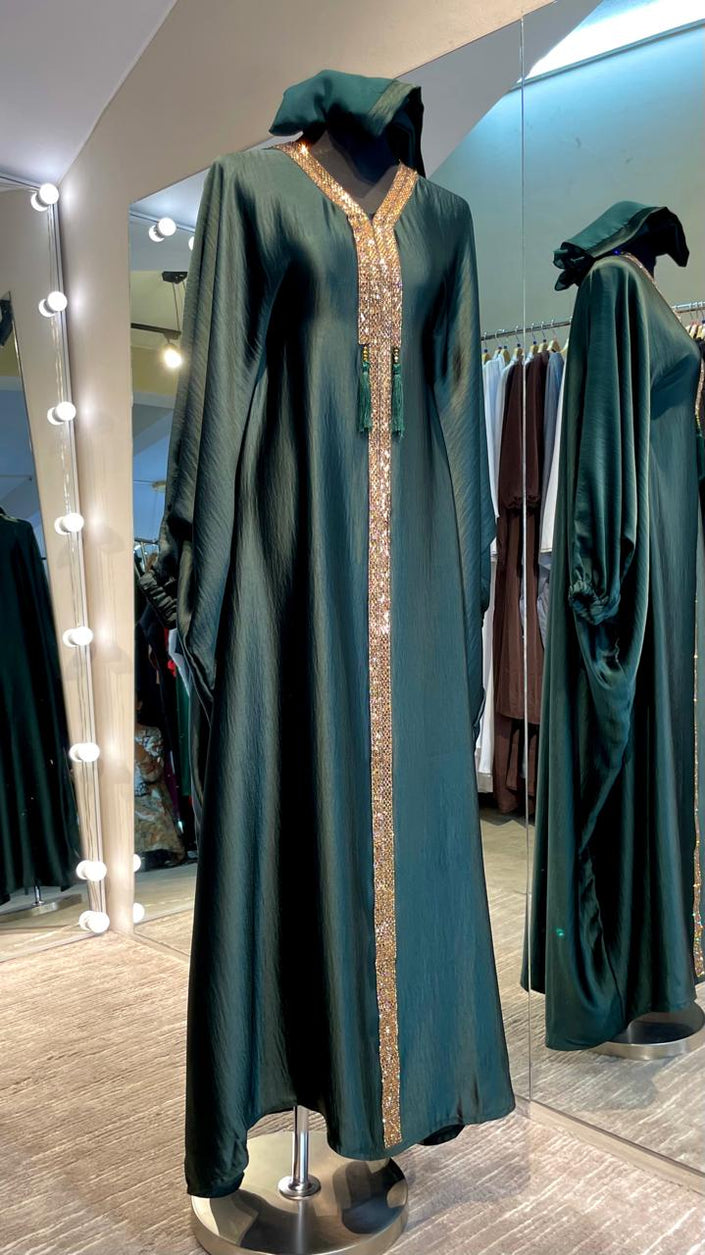 Dark Green Luxurious Harir Maqsood Farasha Abaya Dress