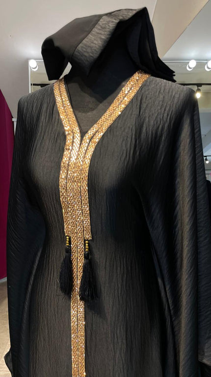 Black Luxurious Harir Maqsood Farasha Abaya Dress.