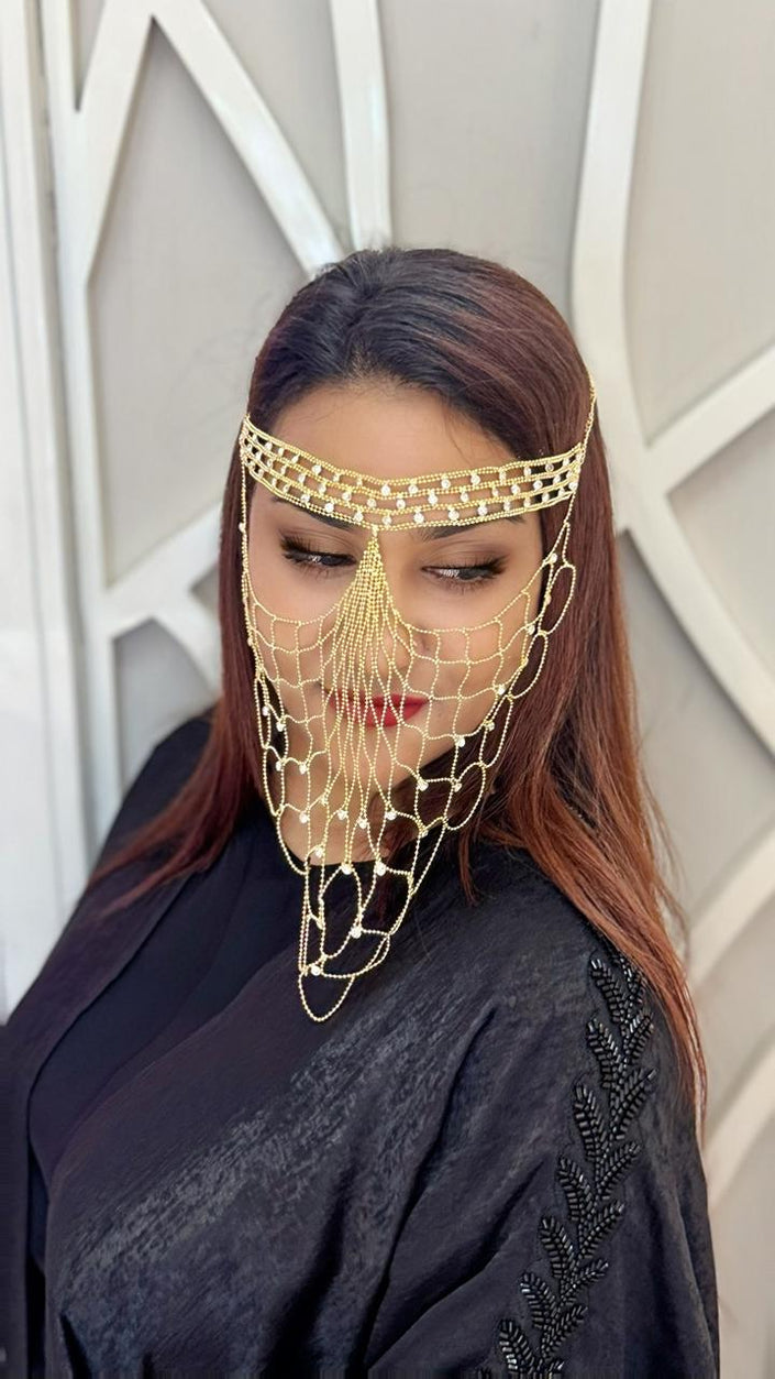 Khaleeji Gold Niqab jewelry with stone design