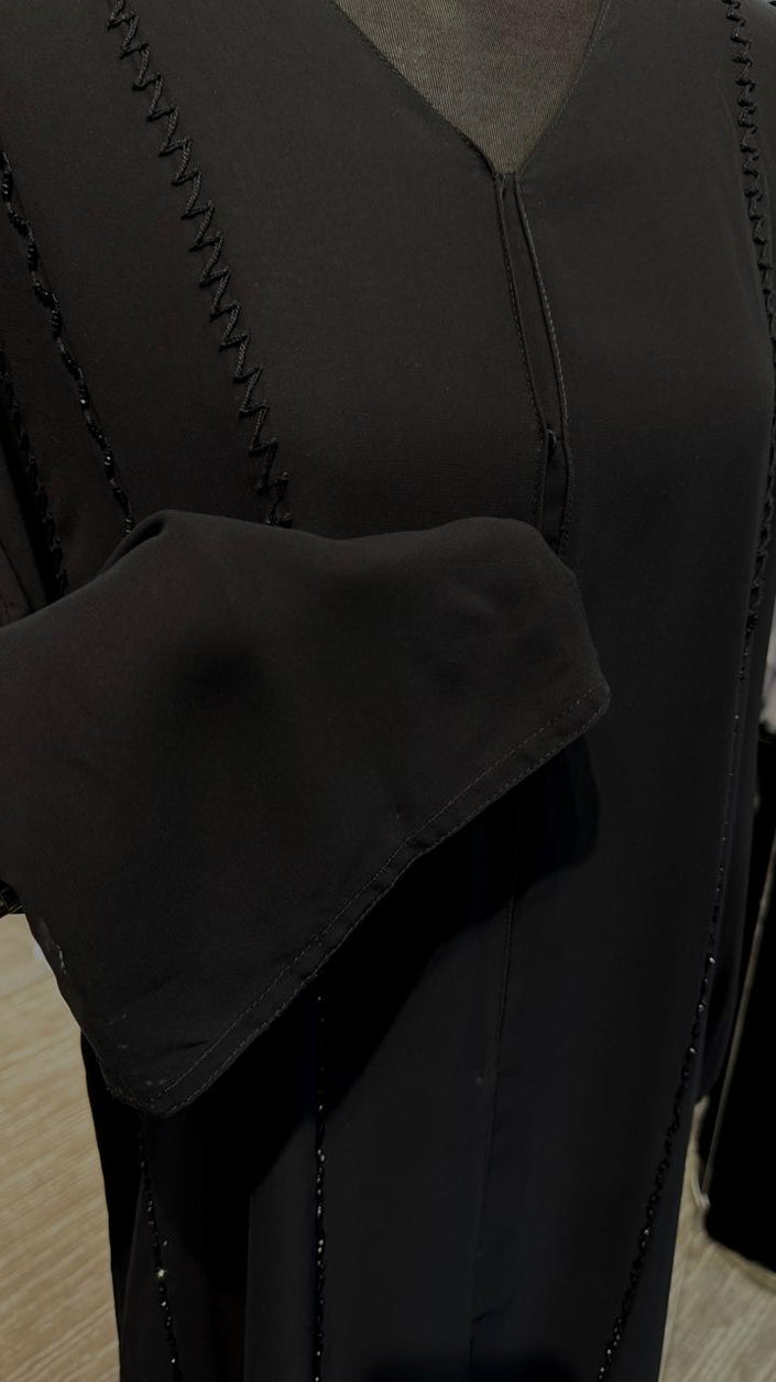 Black Chiffon Robe with beads lining design