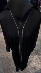 3 Piece Abaya Set with Hijab and Belt , Stone Detail Zoom Fabric- Black