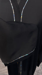 3 Piece Abaya Set with Hijab and Belt , Stone Detail Zoom Fabric- Black