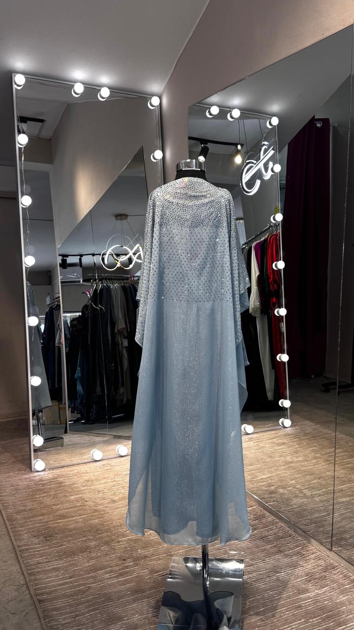 Kids Mint Green crystal organza Cape Abaya with Stones