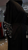 Black Nida Abaya with Kuffiyah Embroidered Sleeves