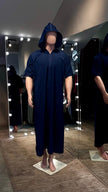 Men Navy Blue Short Sleeve kandura with cap.