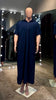 Men Navy Blue Short Sleeve kandura with cap.