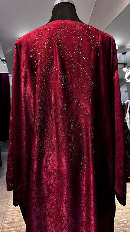Maroon Luxurious Silky Velvet Farasha Abaya.