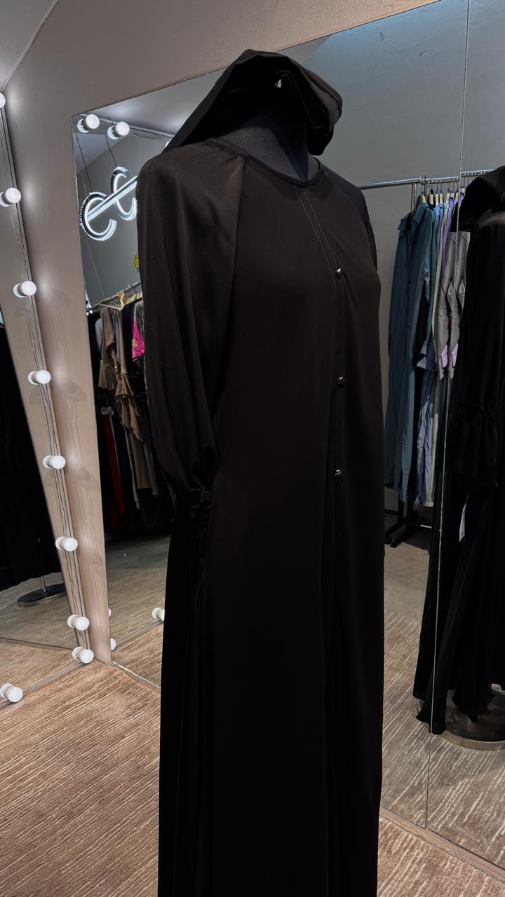 Black umbrella Nida & Chiffon combination with Front button and Balloon ruffle Sleeves.