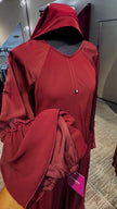 Maroon umbrella Nida & Chiffon combination with Front button and Balloon ruffle Sleeves.