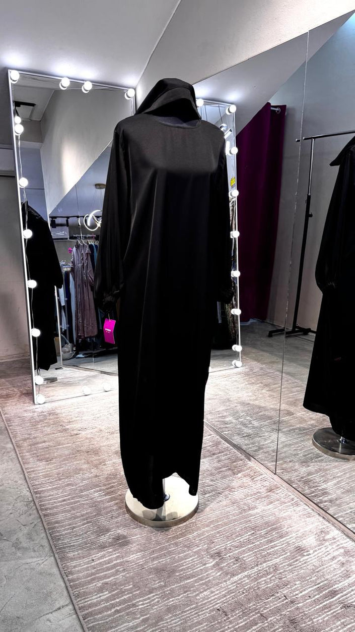 Black Two side pockets Casual Abaya Dress/Inner
