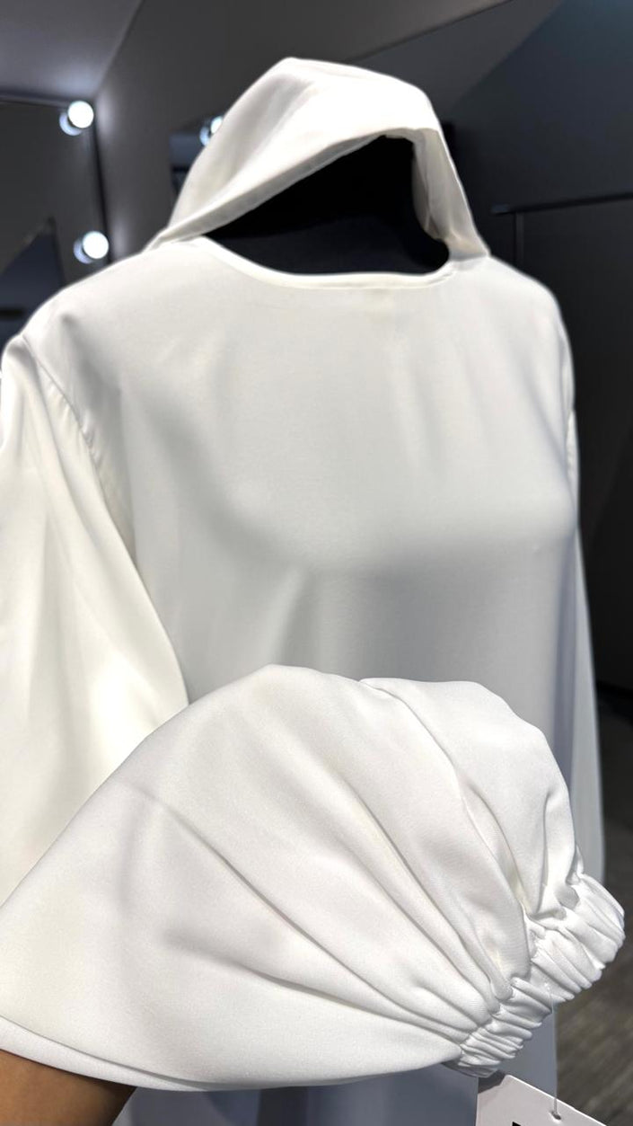 White Two side pockets Casual Abaya Dress/Inner
