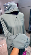 Frosty Green Nida and Pleated Chiffon combination Abaya Dress