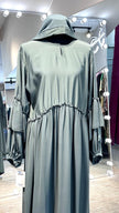 Frosty Green Nida and Pleated Chiffon combination Abaya Dress