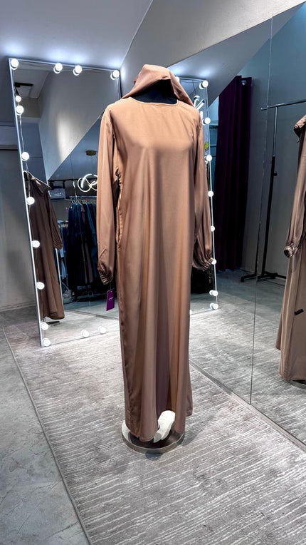 Nude Two side pockets Casual Abaya Dress/Inner