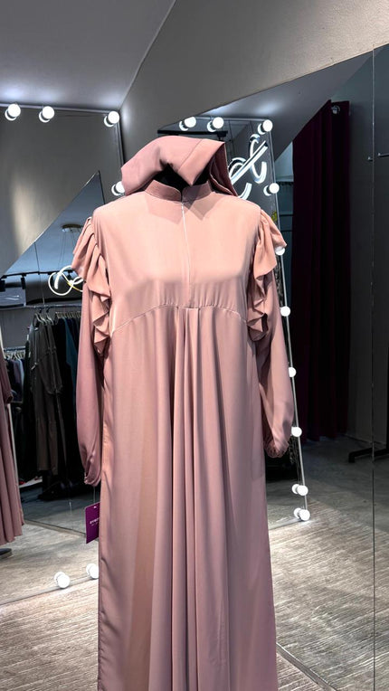 Pink umbrella Turtle neck with chiffon Flare shoulder.