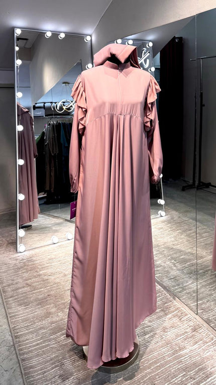 Pink umbrella Turtle neck with chiffon Flare shoulder.