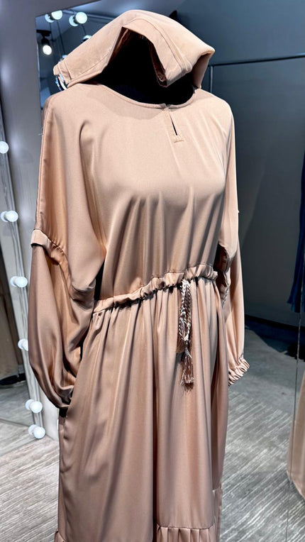 Beige Nida round neck and pleated design