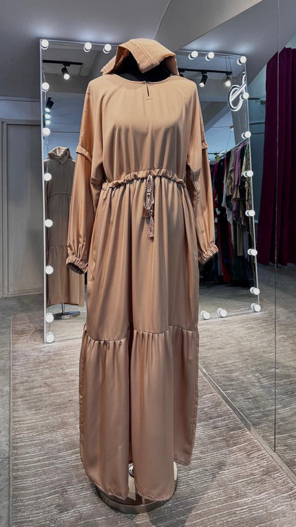 Beige Nida round neck and pleated design