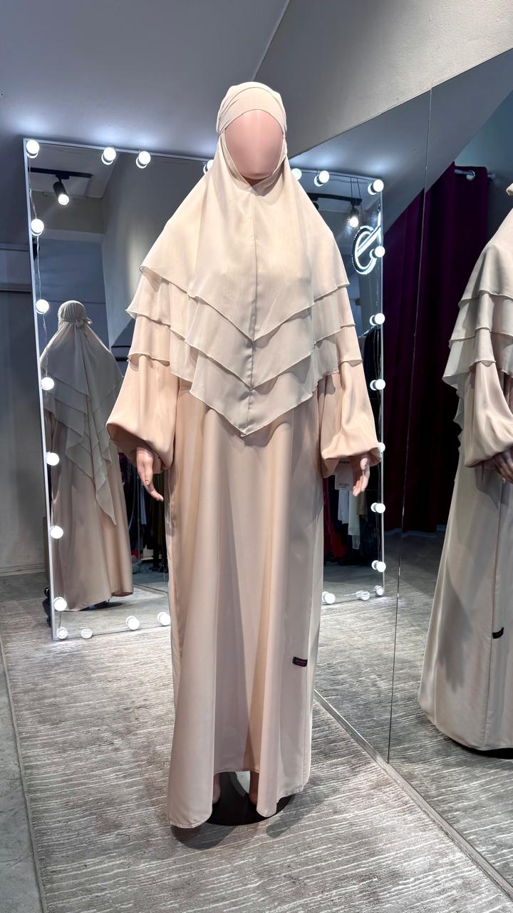 3-layer chiffon khimar Set- Beige