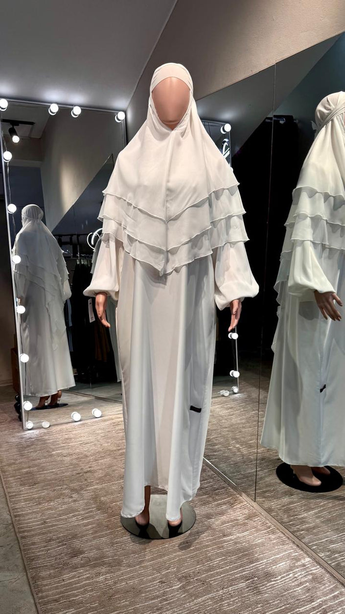 White Nida and Chiffon 3 Layers  Khimar set