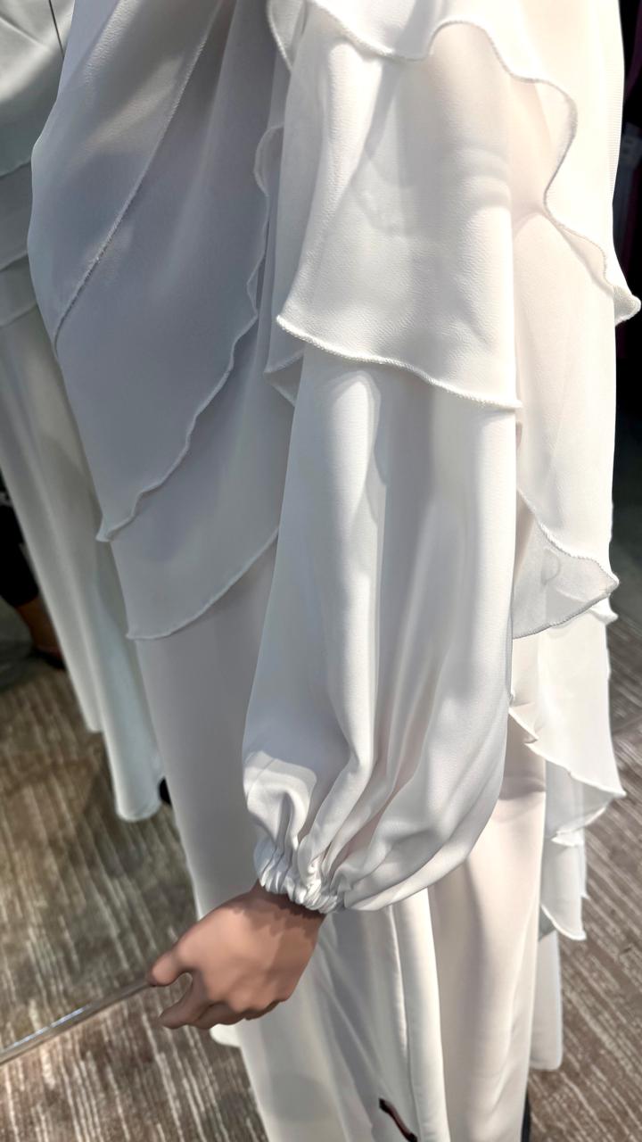 White Nida and Chiffon 3 Layers  Khimar set