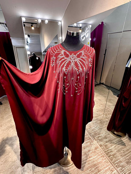 Maroon Crepe Farasha with stone.