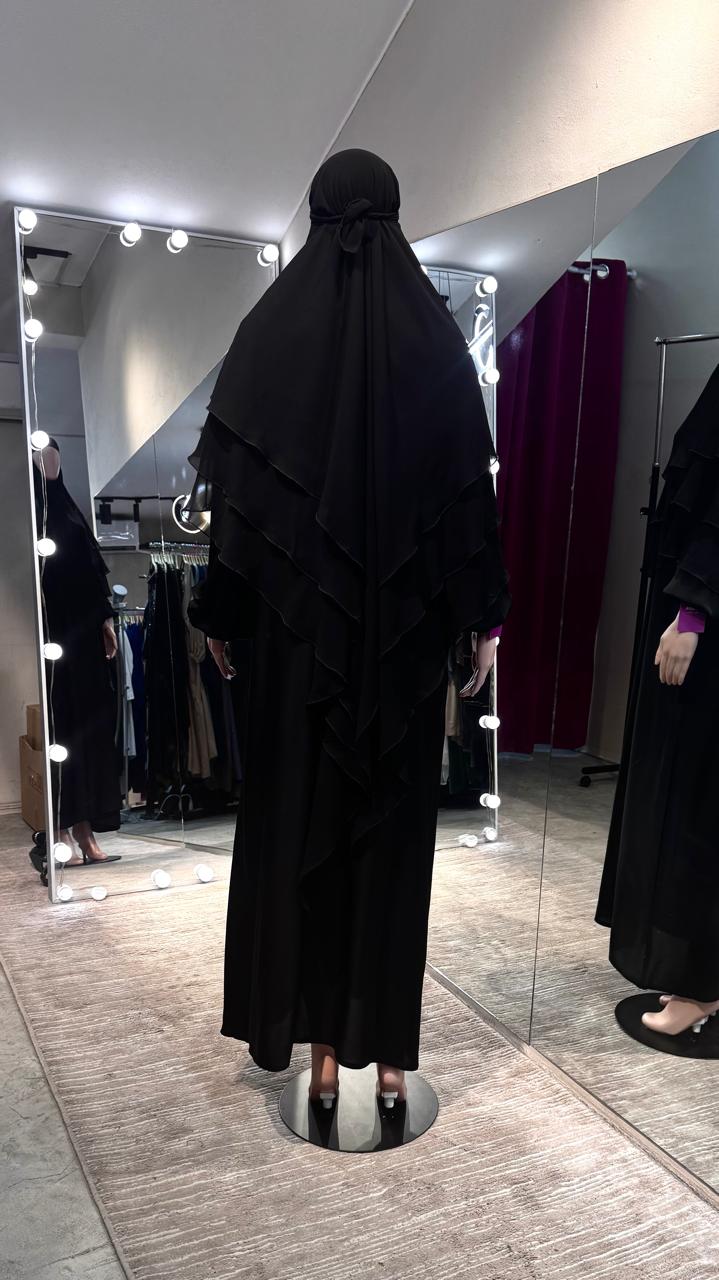 3-layer chiffon khimar Set- Black