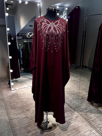 Maroon Crepe Farasha with stone.