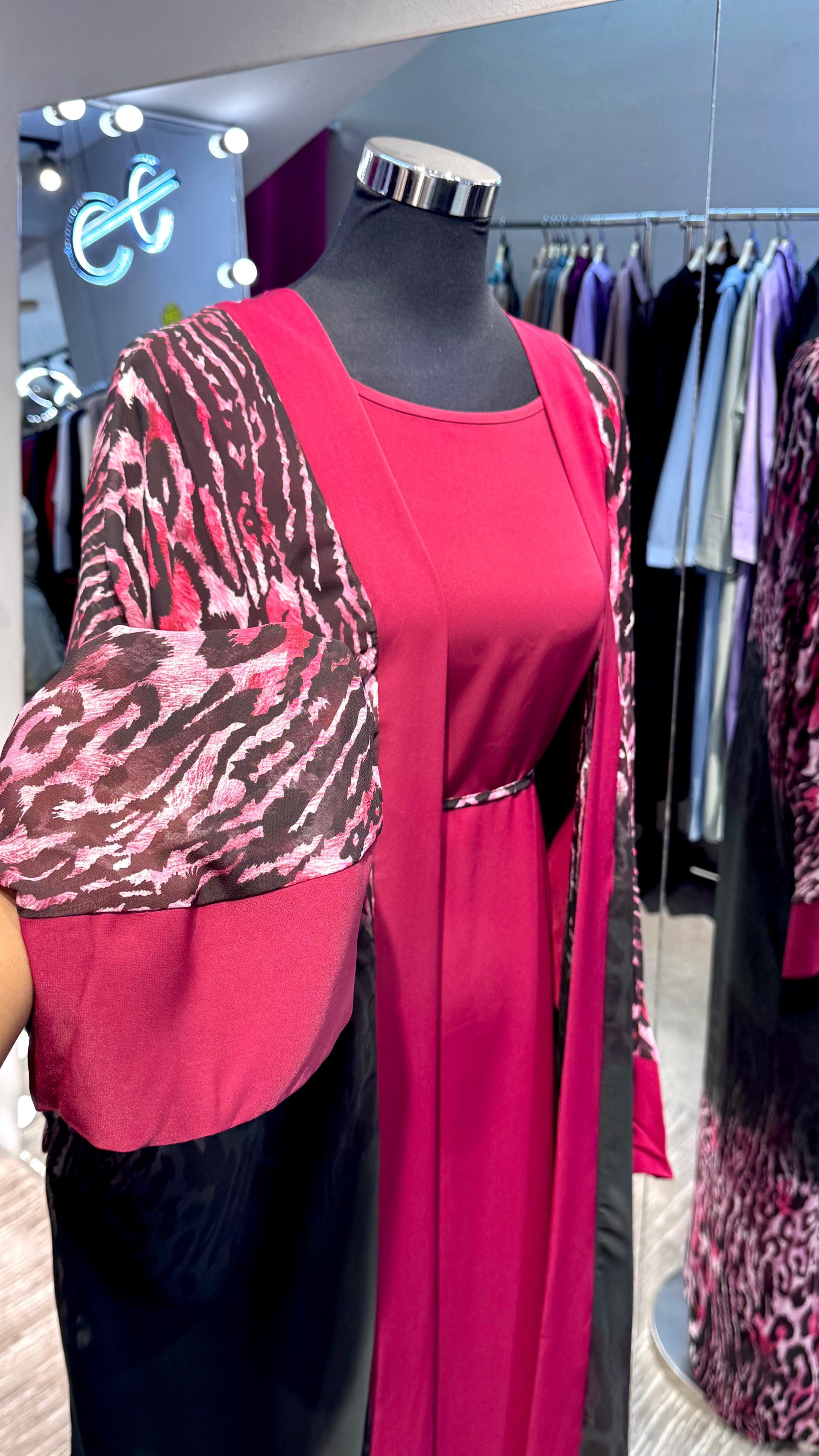Magenta Tiger pint dress 3pcs set