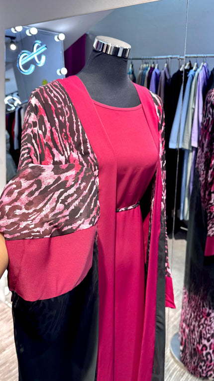 Magenta Tiger pint dress 3pcs set