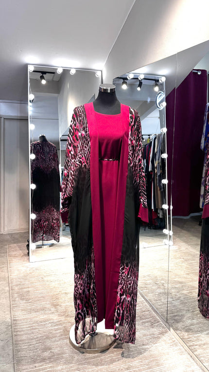 Magenta Tiger pint dress 3pcs set