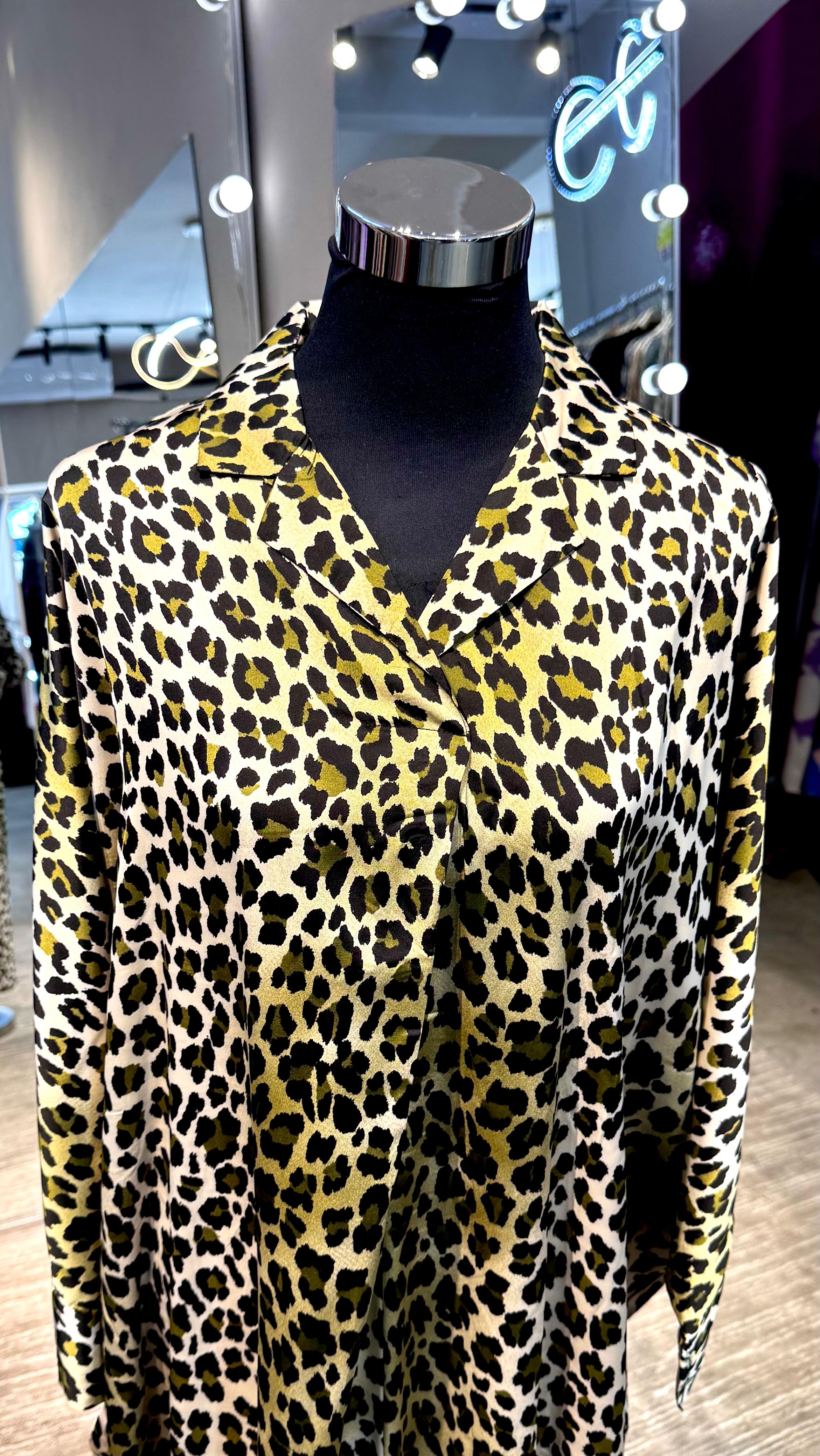 Green Satin Leopard printing Kaftan