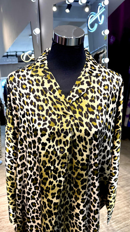 Green Satin Leopard printing Kaftan