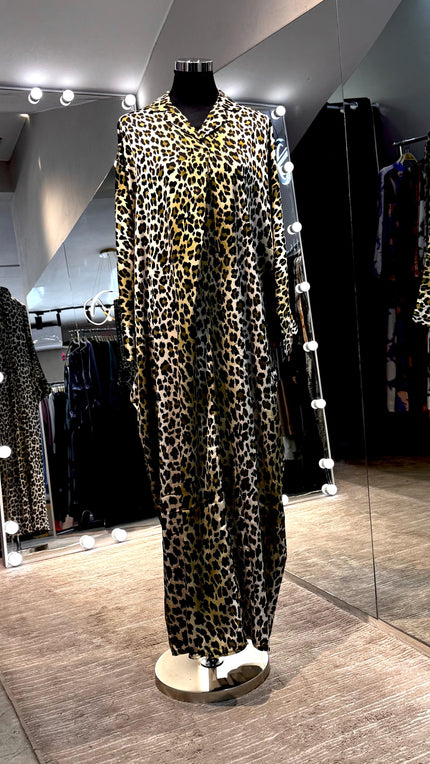 Green Satin Leopard printing Kaftan