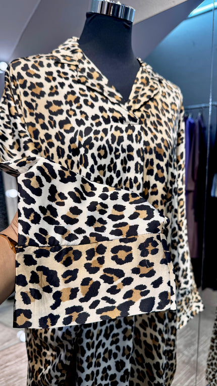 Brown Satin Leopard printing Kaftan