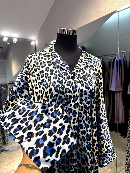 Blue Satin Leopard printing Kaftan
