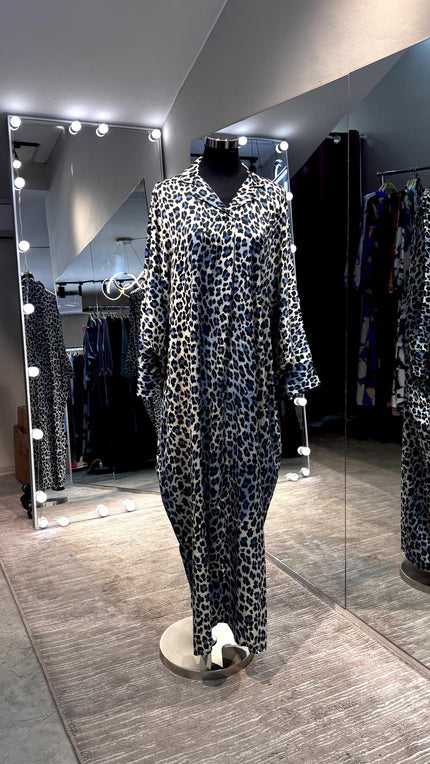 Blue Satin Leopard printing Kaftan