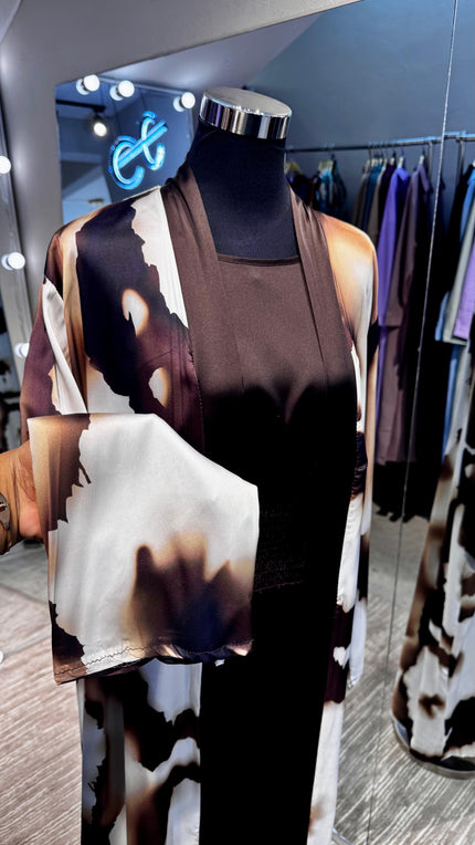 Chocolate Brown satin dress with Shirred design