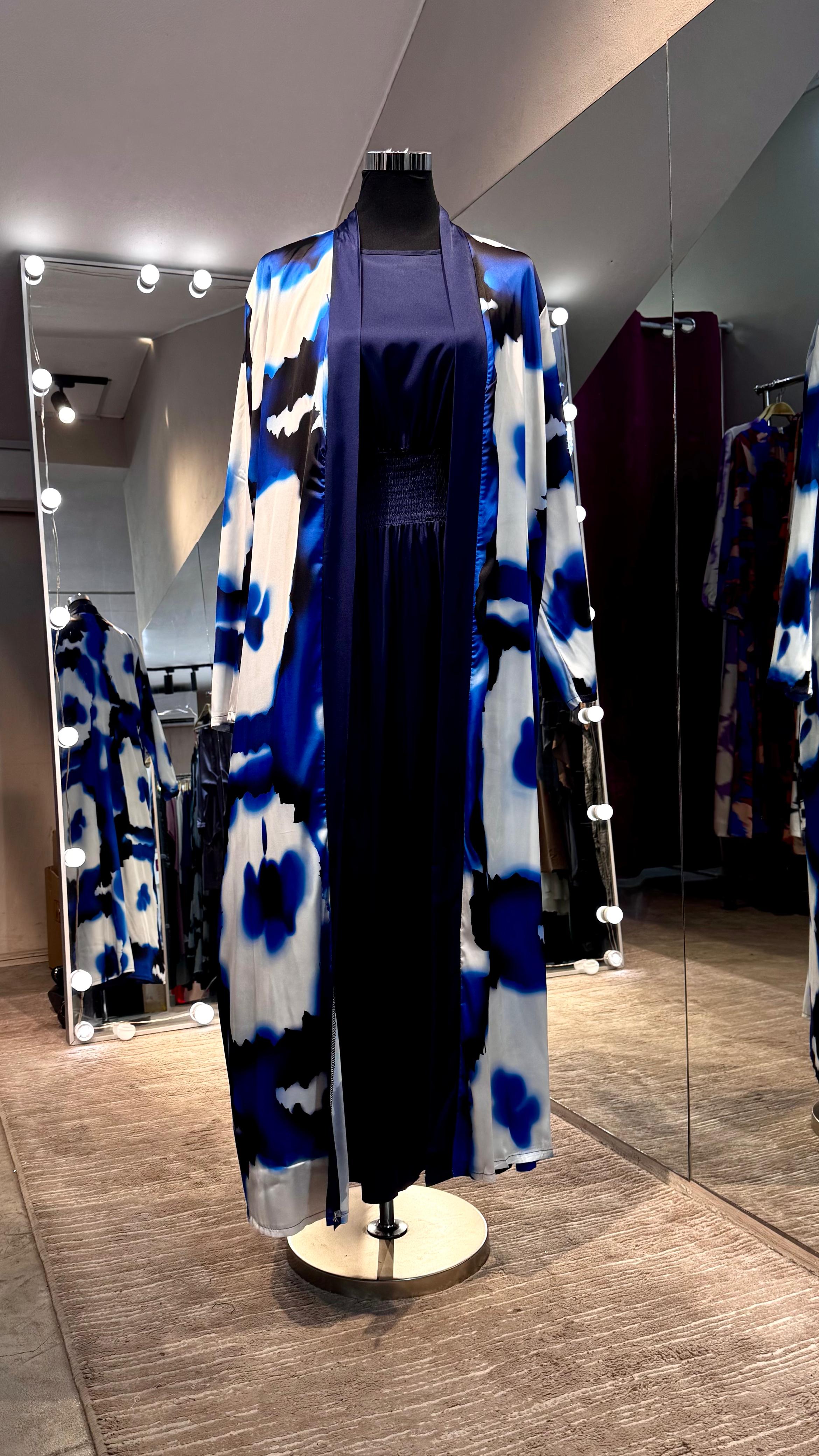 Royal Blue satin dress with Shirred design