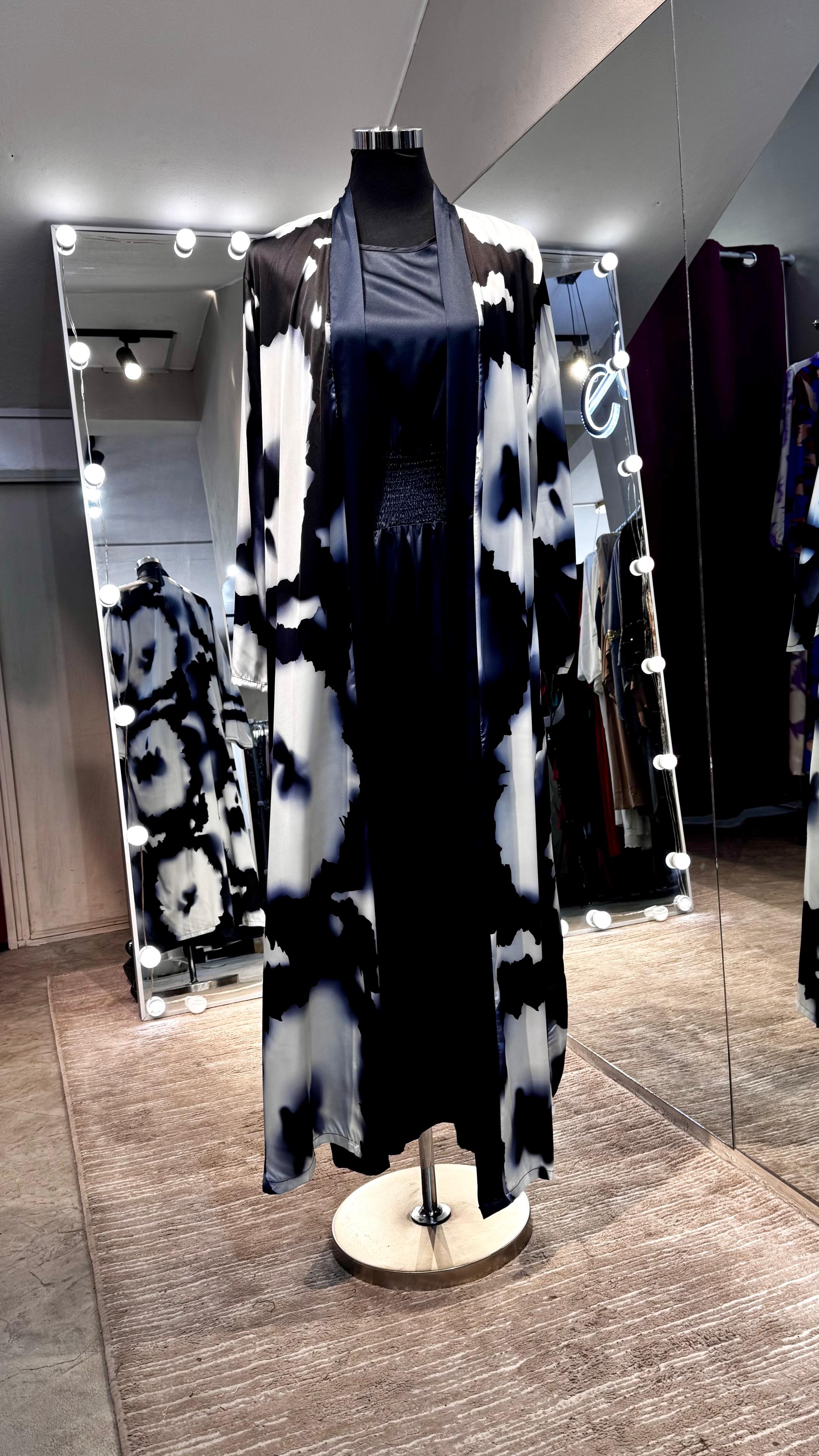 Dark Blue satin dress with Shirred design