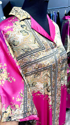 Satin Printed Kaftan Dress- Fuchsia