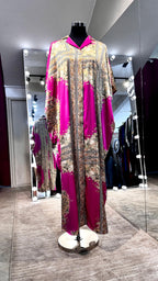 Satin Printed Kaftan Dress- Fuchsia