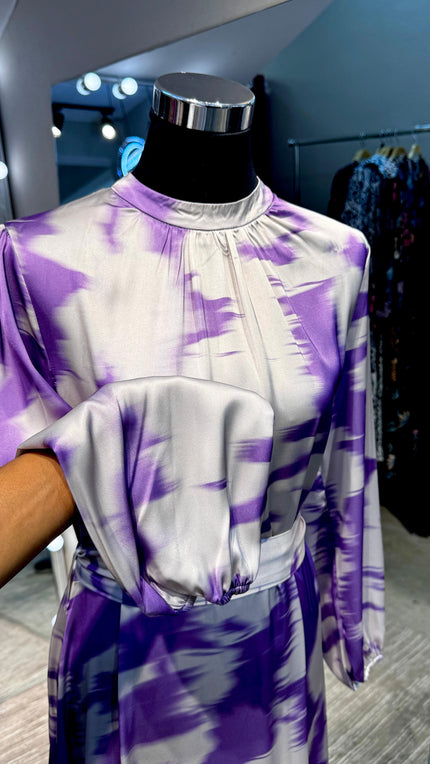 Purple Marble waves satin Turtle neck dress
