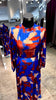 Royal blue & Rust Marble waves satin Turtle neck dress