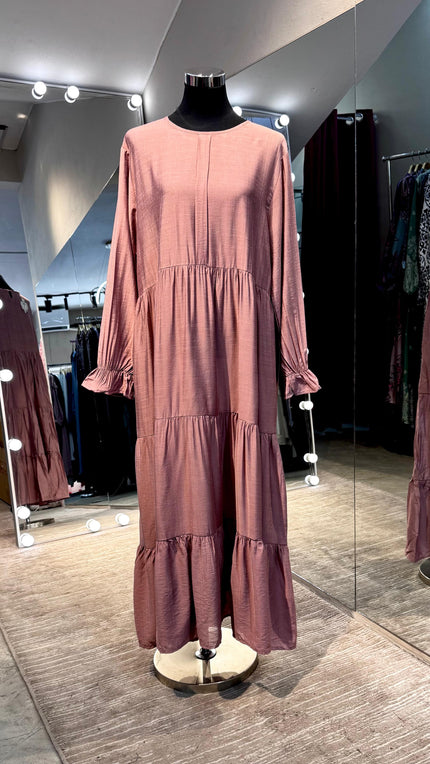 Dusty pink 3 layers pleated cotton dress