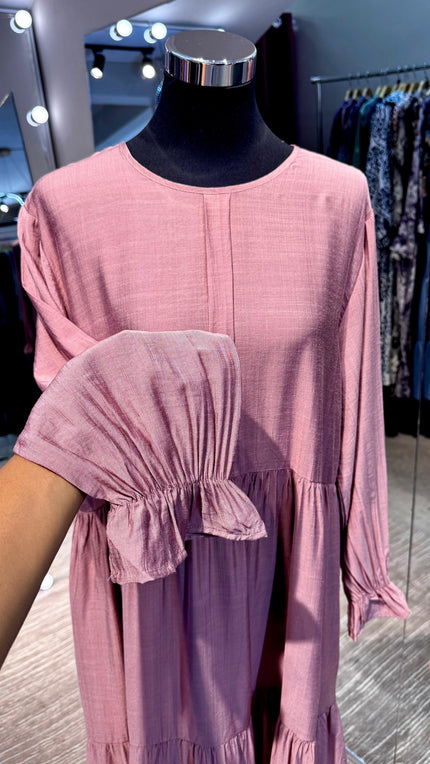 Dusty pink 3 layers pleated cotton dress