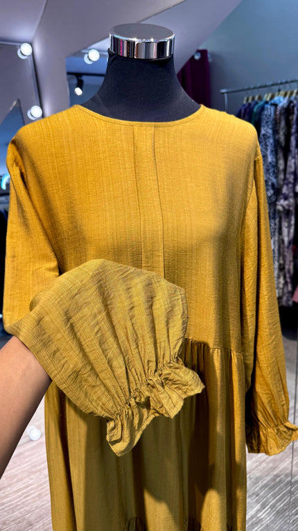Mustard 3 layers pleated cotton dress