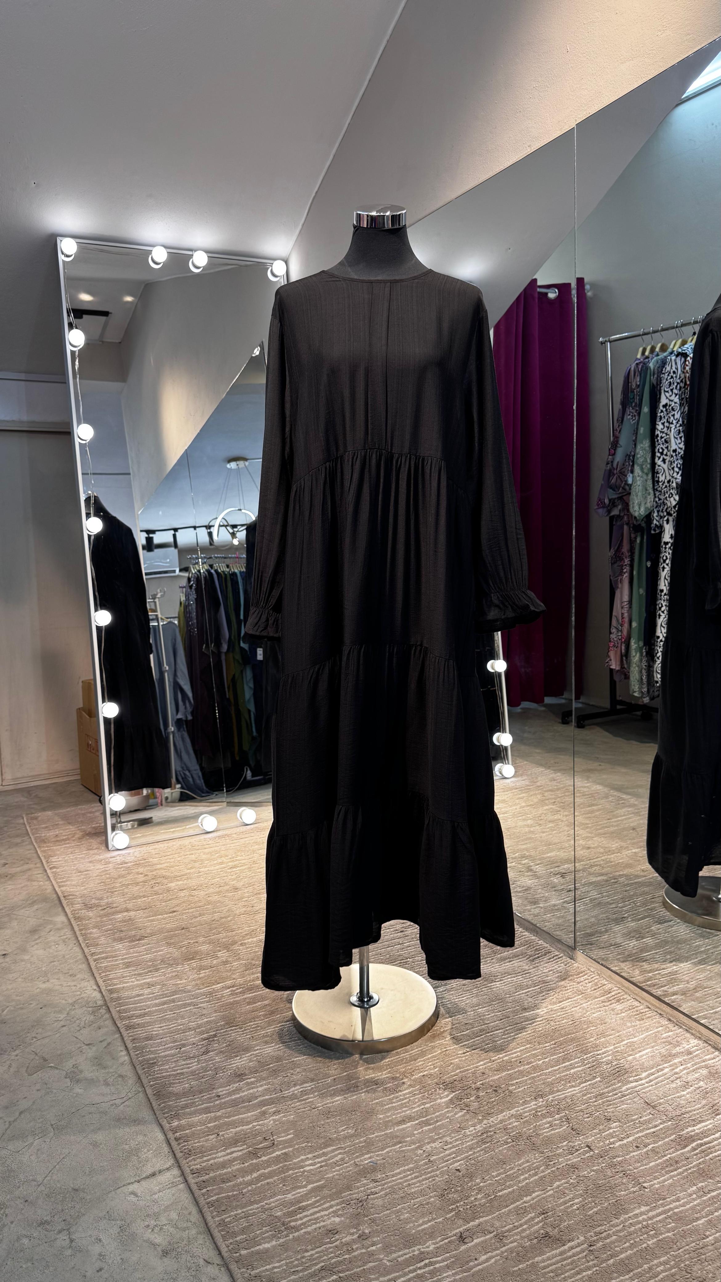 Black 3 layers pleated cotton dress