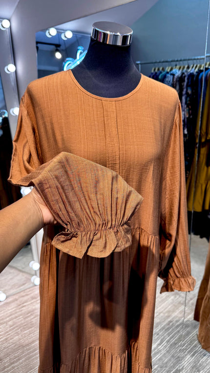 Brown 3 layers pleated cotton dress